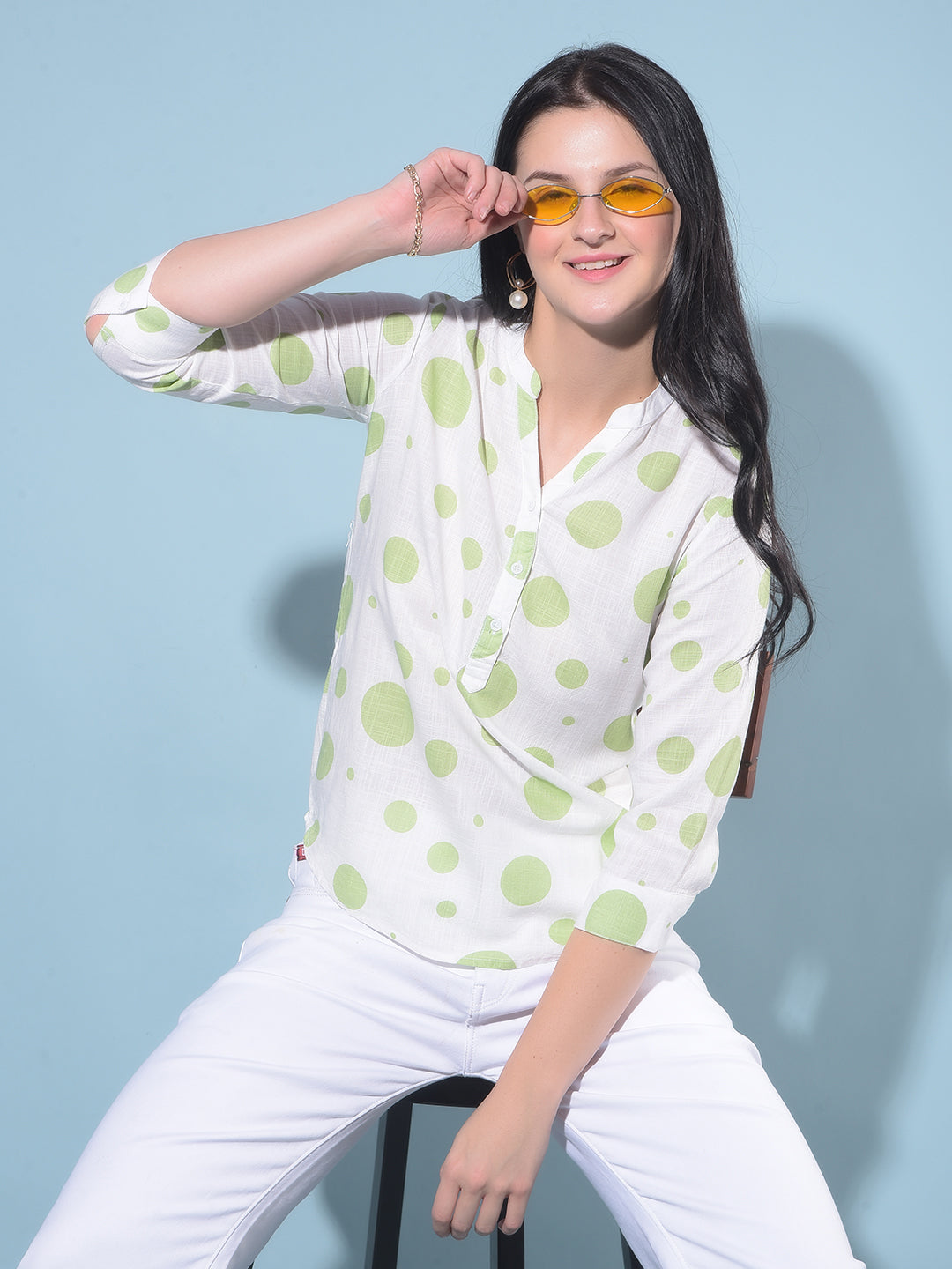 Green Polka Dots Top-Women Tops-Crimsoune Club