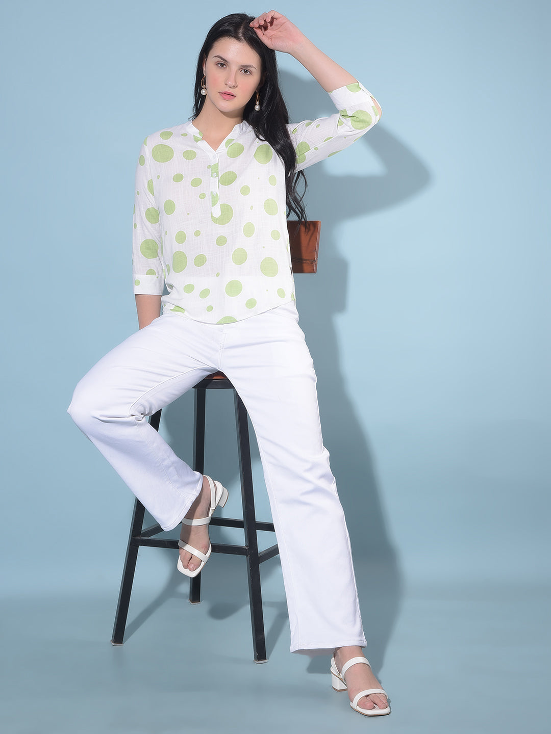 Green Polka Dots Top-Women Tops-Crimsoune Club