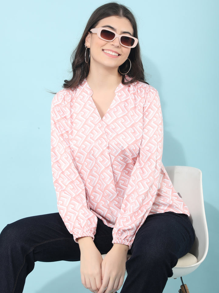 Pink Printed Top-Women Tops-Crimsoune Club