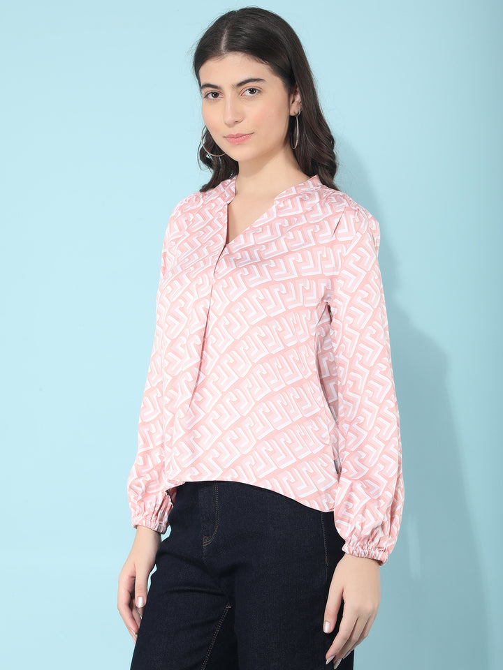 Pink Printed Top-Women Tops-Crimsoune Club