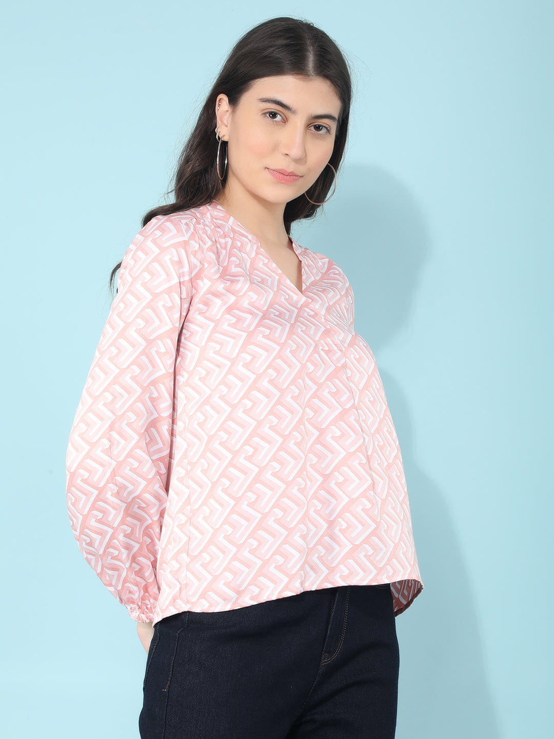 Pink Printed Top-Women Tops-Crimsoune Club