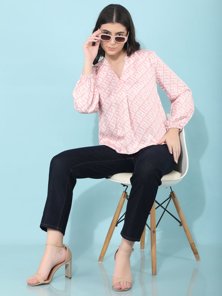 Pink Printed Top-Women Tops-Crimsoune Club