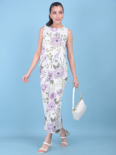 White Floral Print Linen Top-Women Tops-Crimsoune Club