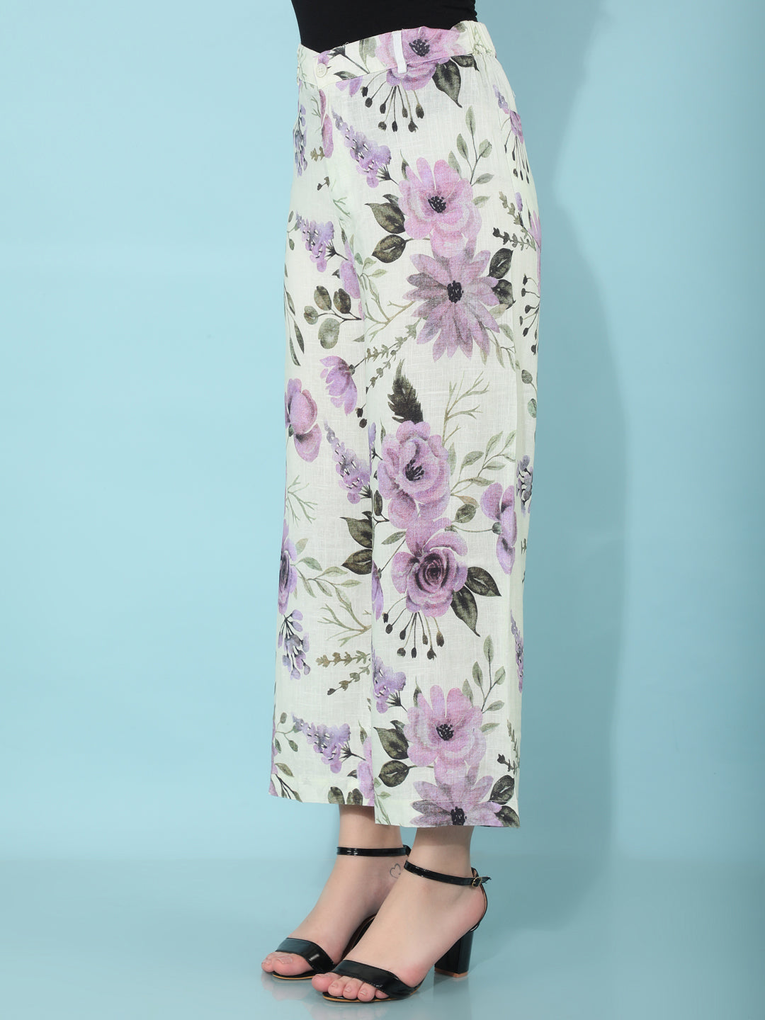 Green Floral Print Linen Top-Women Tops-Crimsoune Club
