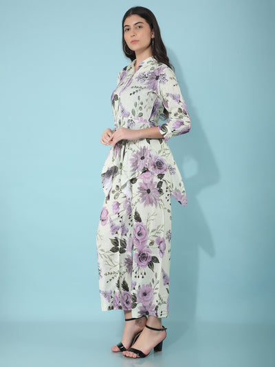 Green Floral Print Linen Top-Women Tops-Crimsoune Club