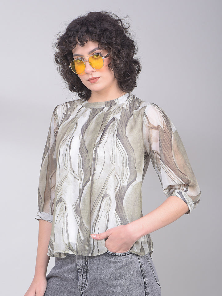 Olive Abstract Print Top-Women Tops-Crimsoune Club