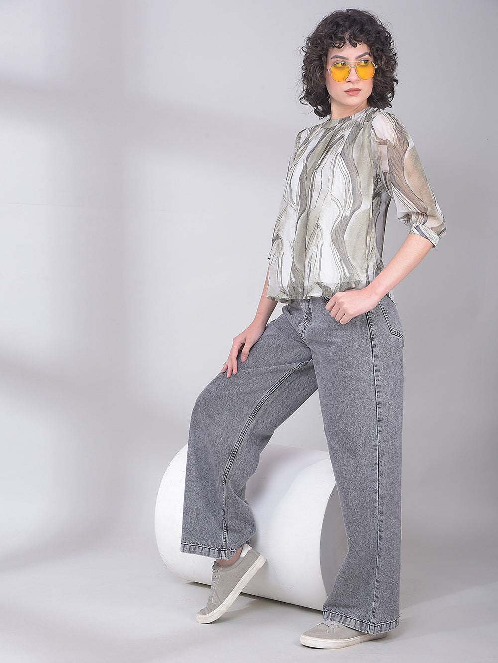 Olive Abstract Print Top-Women Tops-Crimsoune Club