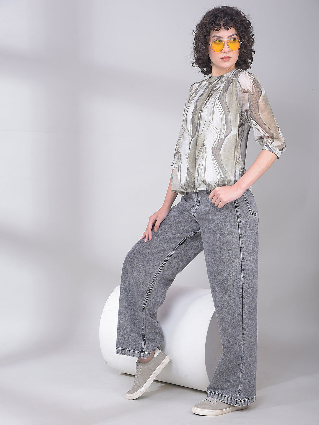 Olive Abstract Print Top-Women Tops-Crimsoune Club