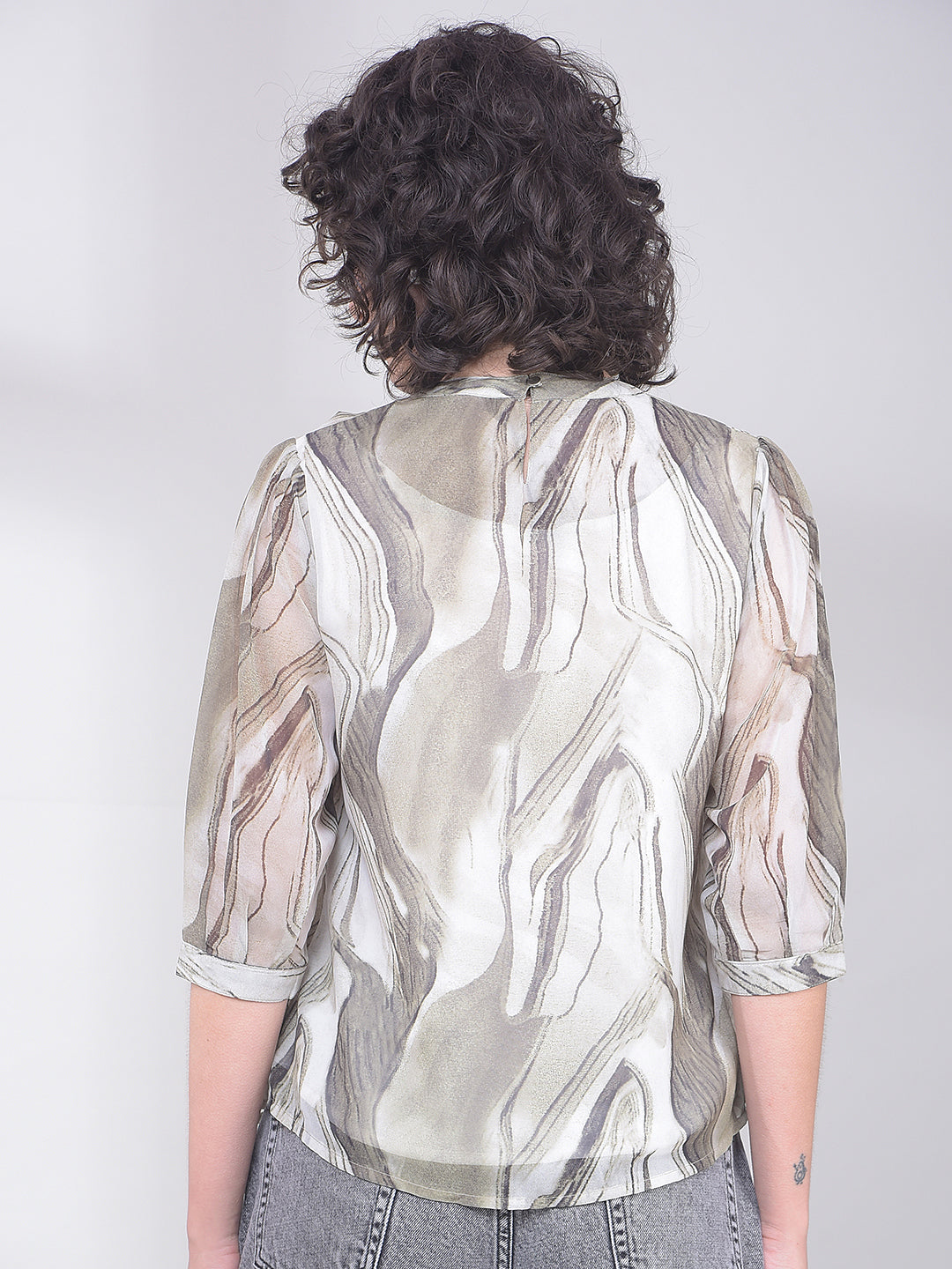 Olive Abstract Print Top-Women Tops-Crimsoune Club