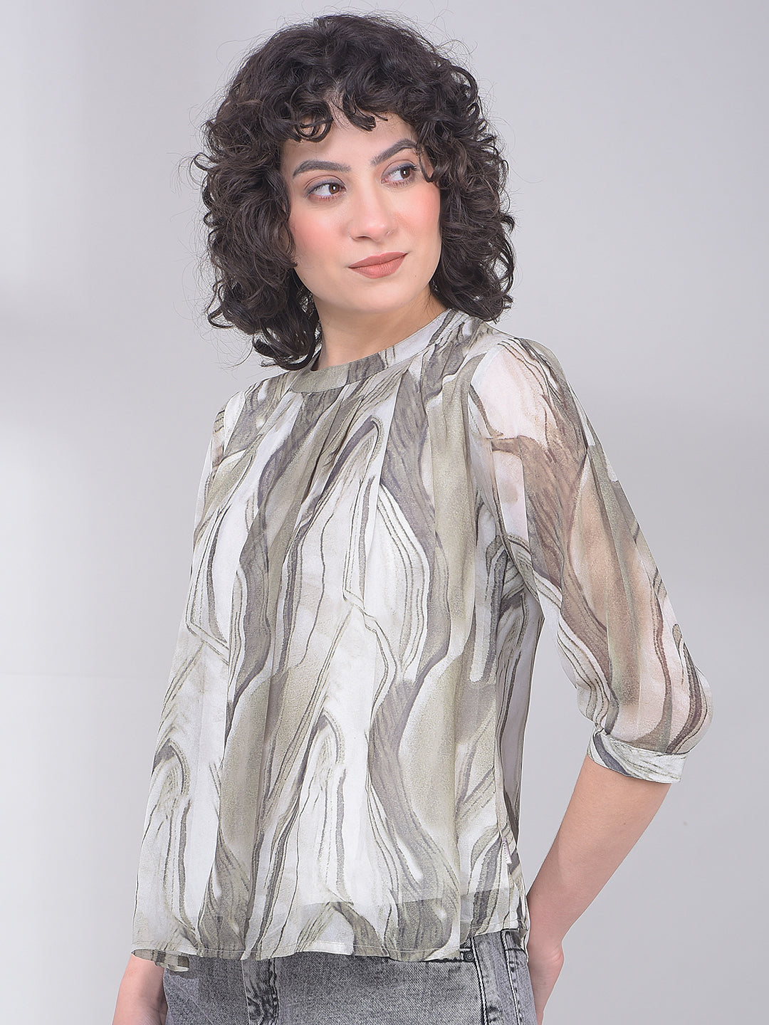 Olive Abstract Print Top-Women Tops-Crimsoune Club