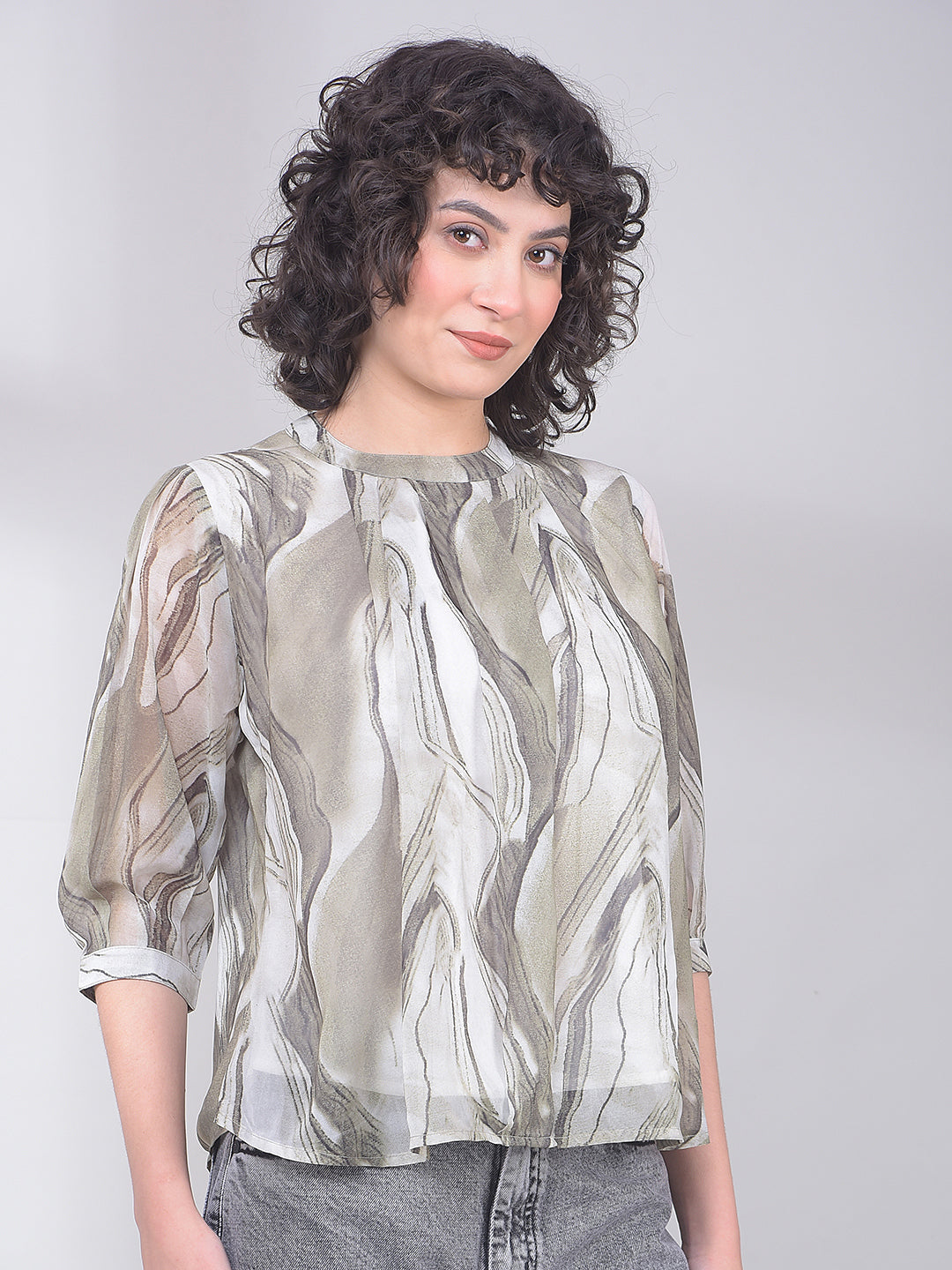 Olive Abstract Print Top-Women Tops-Crimsoune Club