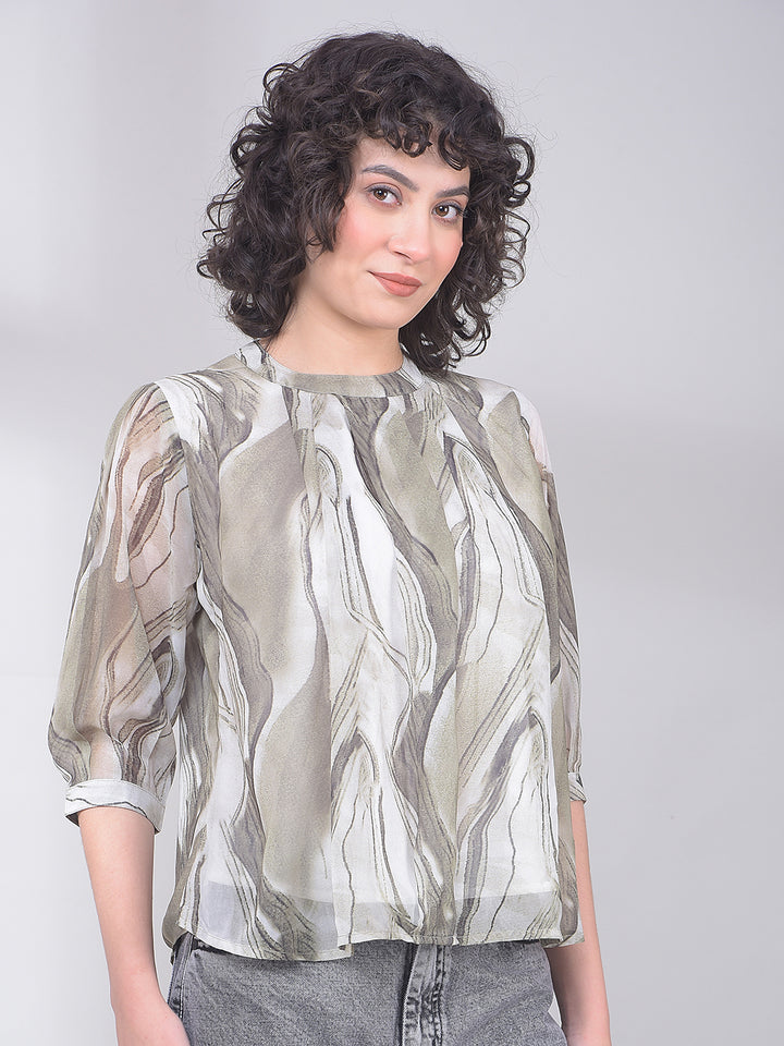 Olive Abstract Print Top-Women Tops-Crimsoune Club