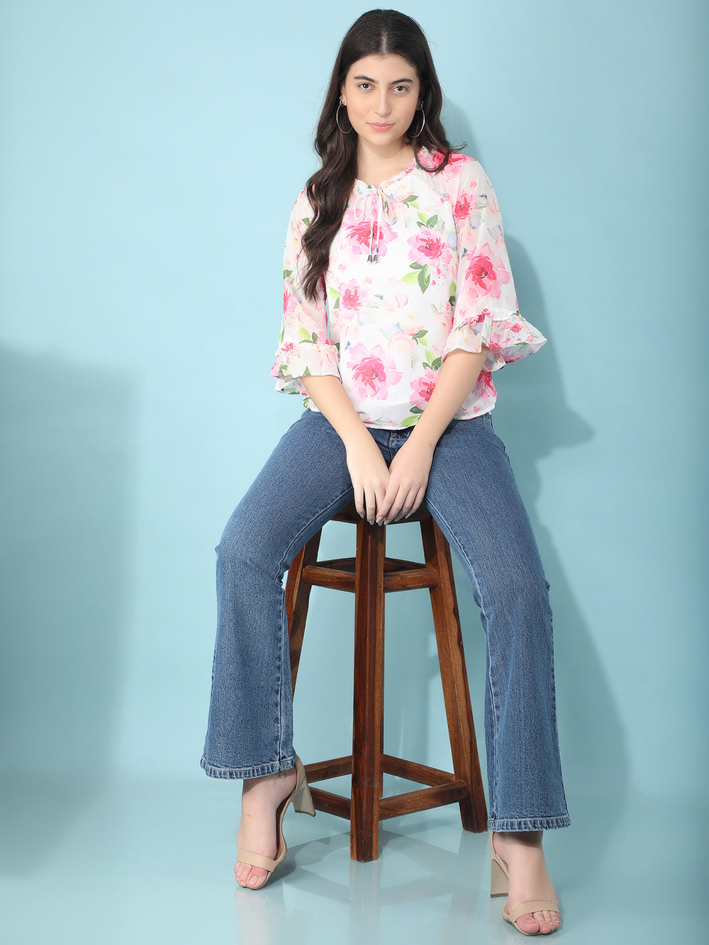 Pink Floral Print Top-Women Tops-Crimsoune Club