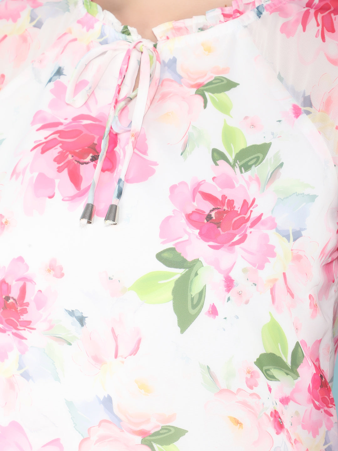 Pink Floral Print Top-Women Tops-Crimsoune Club