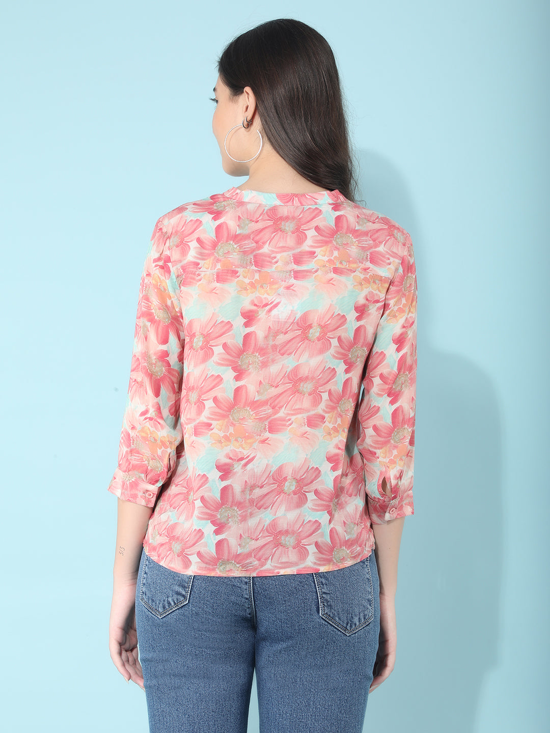 Pink Floral Print Top-Women Tops-Crimsoune Club