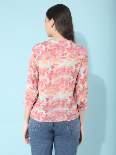 Pink Floral Print Top-Women Tops-Crimsoune Club