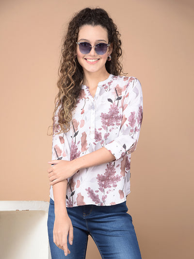 Brown Floral Print Top-Women Tops-Crimsoune Club