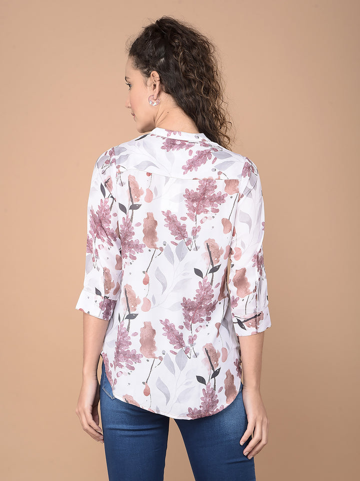 Brown Floral Print Top-Women Tops-Crimsoune Club