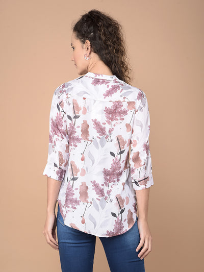 Brown Floral Print Top-Women Tops-Crimsoune Club