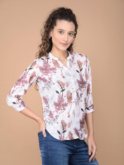 Brown Floral Print Top-Women Tops-Crimsoune Club