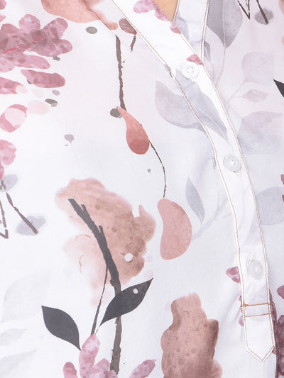 Brown Floral Print Top-Women Tops-Crimsoune Club