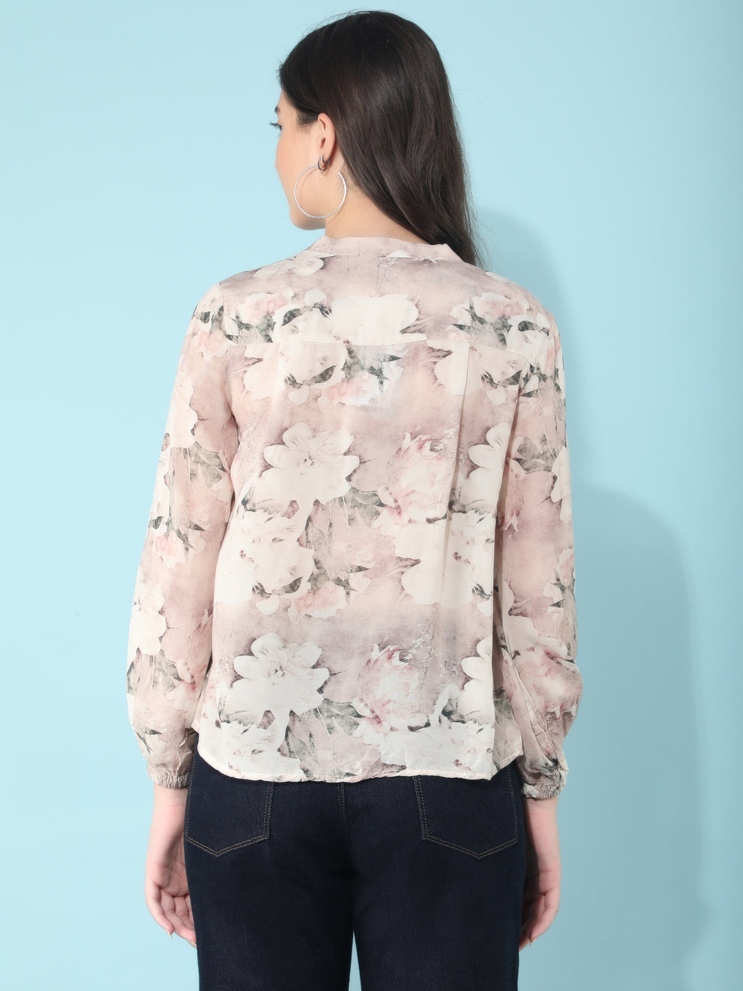 Peach Floral Print Top-Women Tops-Crimsoune Club