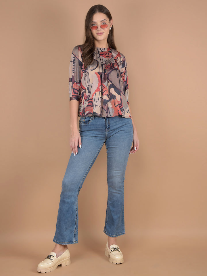 Pink Floral Print V-Neck Top-Women Tops-Crimsoune Club