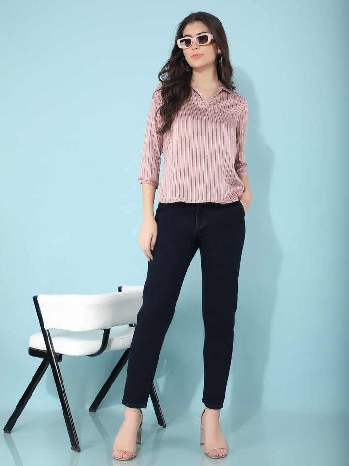 Pink Striped Top-Women Tops-Crimsoune Club