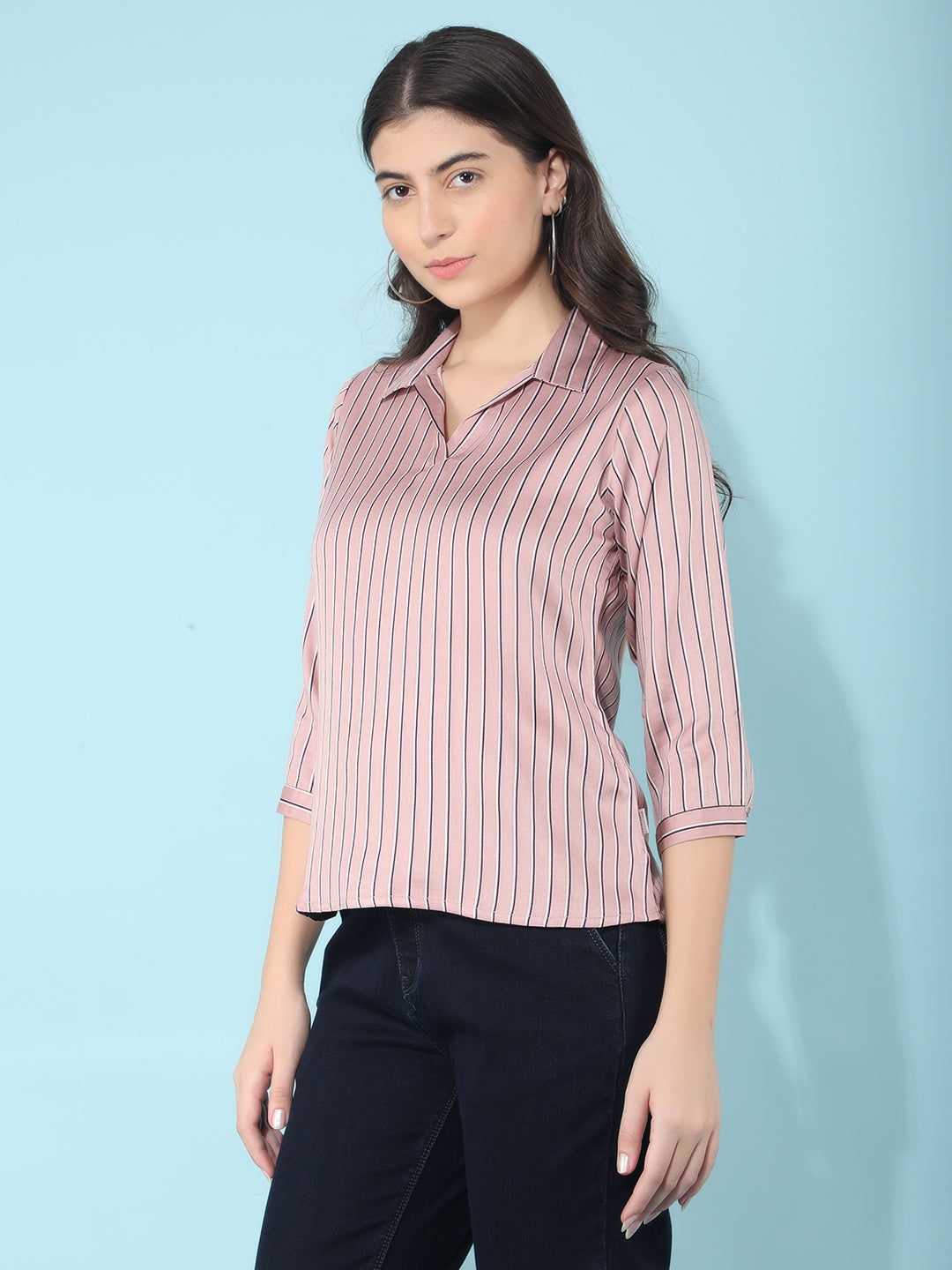 Pink Striped Top-Women Tops-Crimsoune Club