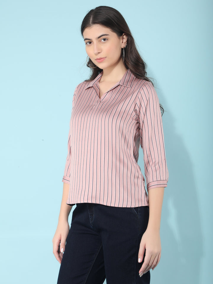 Pink Striped Top-Women Tops-Crimsoune Club