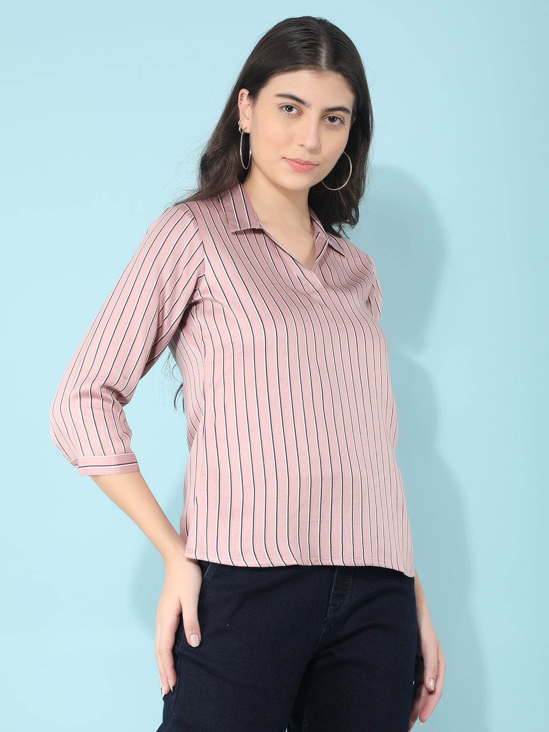 Pink Striped Top-Women Tops-Crimsoune Club