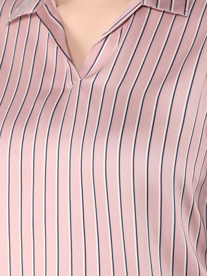 Pink Striped Top-Women Tops-Crimsoune Club