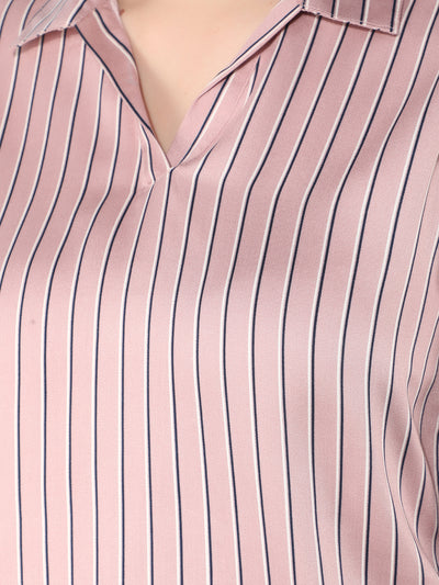 Pink Striped Top-Women Tops-Crimsoune Club
