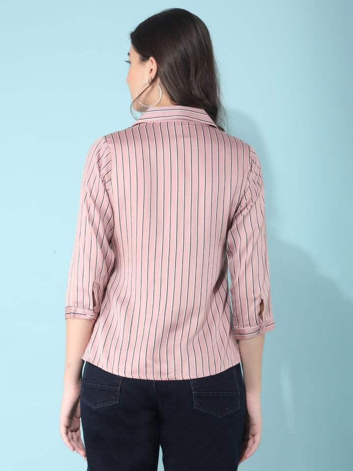 Pink Striped Top-Women Tops-Crimsoune Club