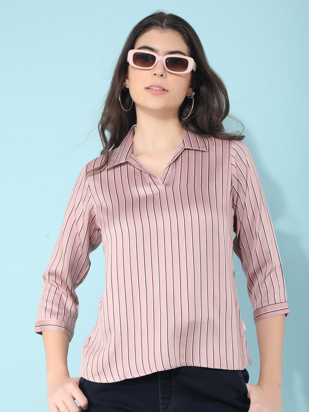Pink Striped Top-Women Tops-Crimsoune Club