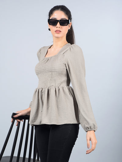 Grey Square Neck Top-Women Tops-Crimsoune Club
