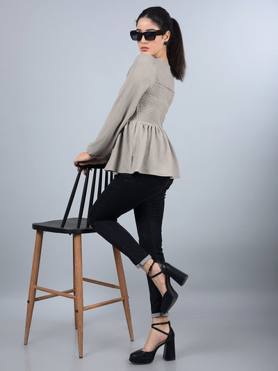 Grey Square Neck Top-Women Tops-Crimsoune Club