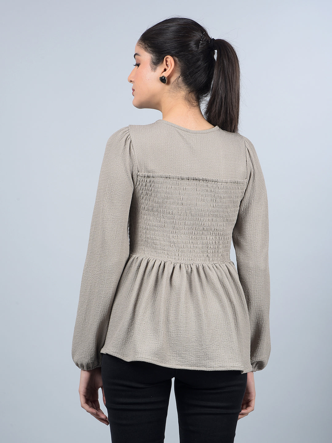 Grey Square Neck Top-Women Tops-Crimsoune Club