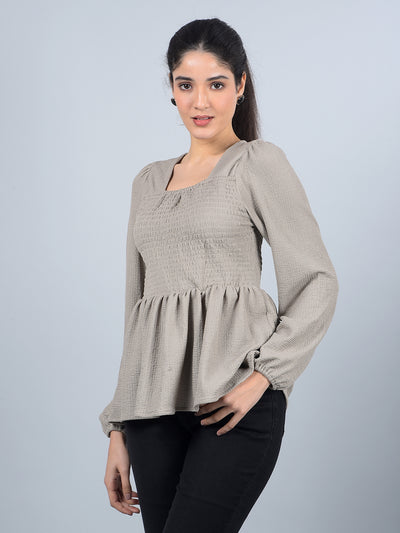 Grey Square Neck Top-Women Tops-Crimsoune Club