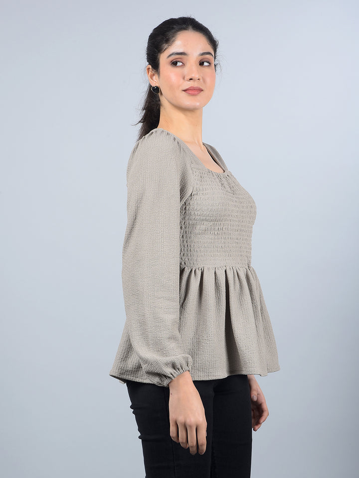 Grey Square Neck Top-Women Tops-Crimsoune Club