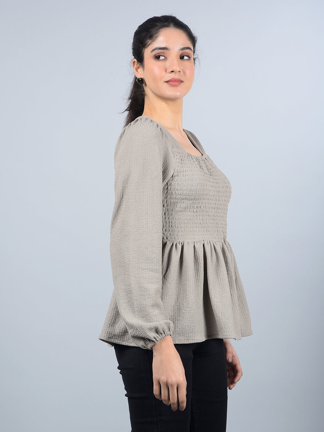 Grey Square Neck Top-Women Tops-Crimsoune Club