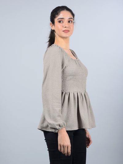 Grey Square Neck Top-Women Tops-Crimsoune Club