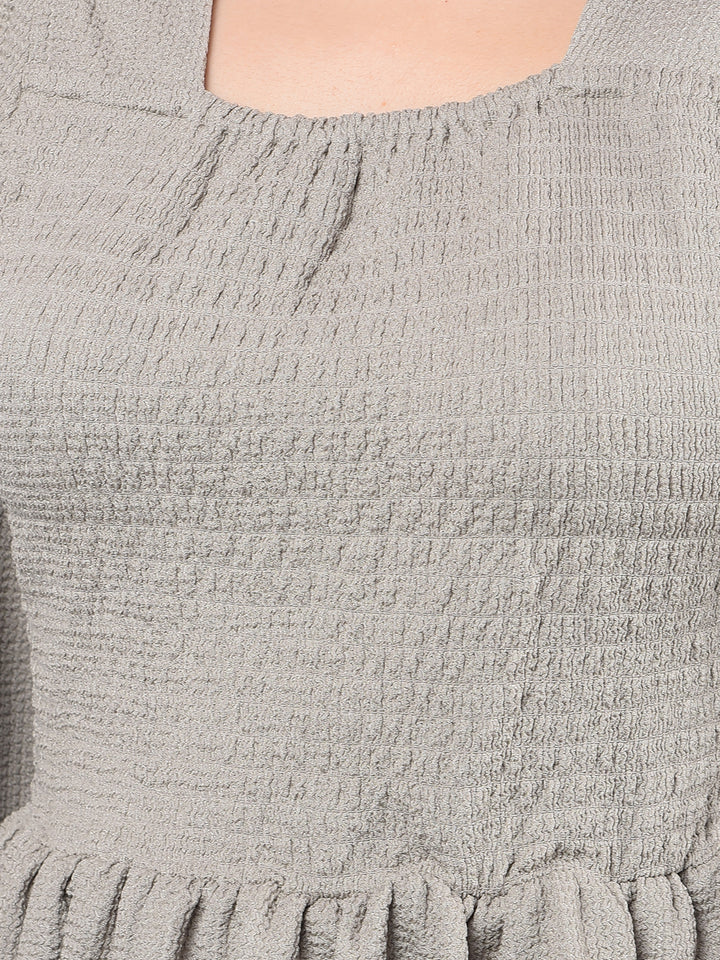 Grey Square Neck Top-Women Tops-Crimsoune Club