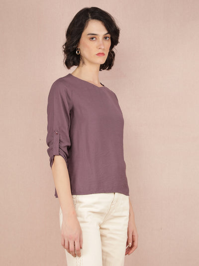 Purple V-Neck Top-Women Tops-Crimsoune Club