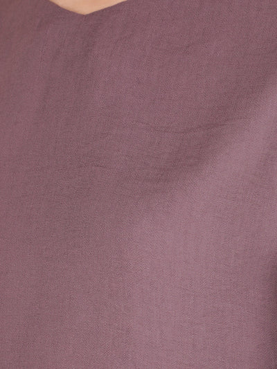 Purple V-Neck Top-Women Tops-Crimsoune Club