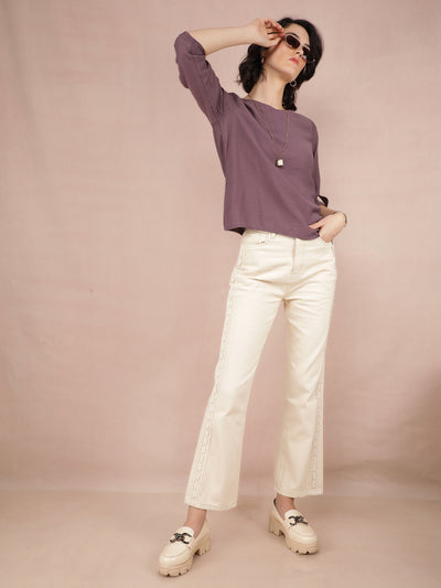 Purple V-Neck Top-Women Tops-Crimsoune Club