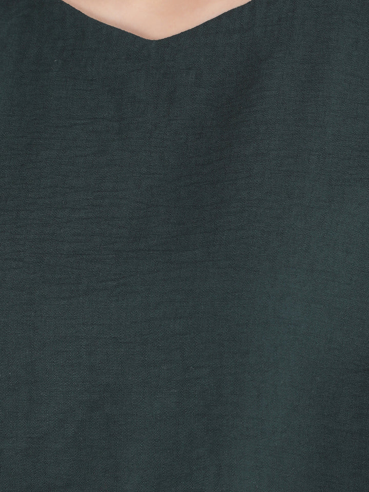 Green V-Neck Top-Women Tops-Crimsoune Club