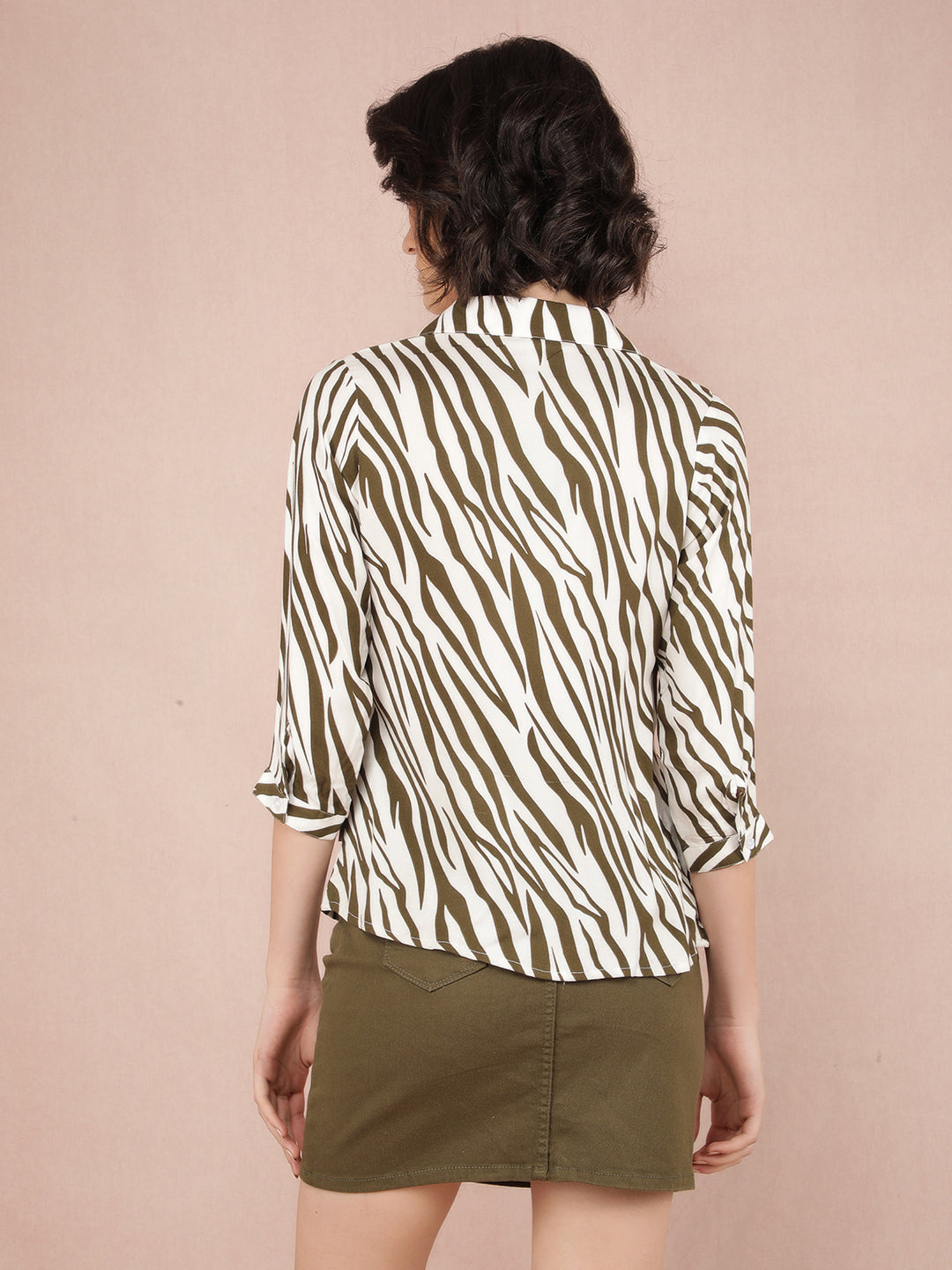 Olive Abstract Print Top-Women Tops-Crimsoune Club