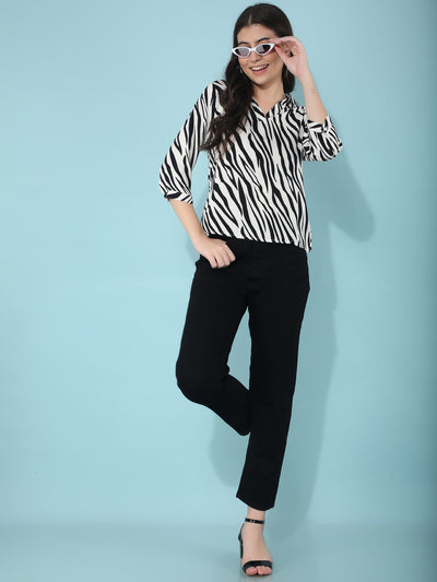 Black Abstract Print Top-Women Tops-Crimsoune Club
