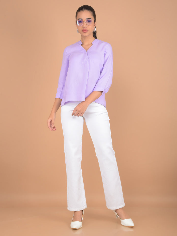 Purple V-Neck Top-Women Tops-Crimsoune Club